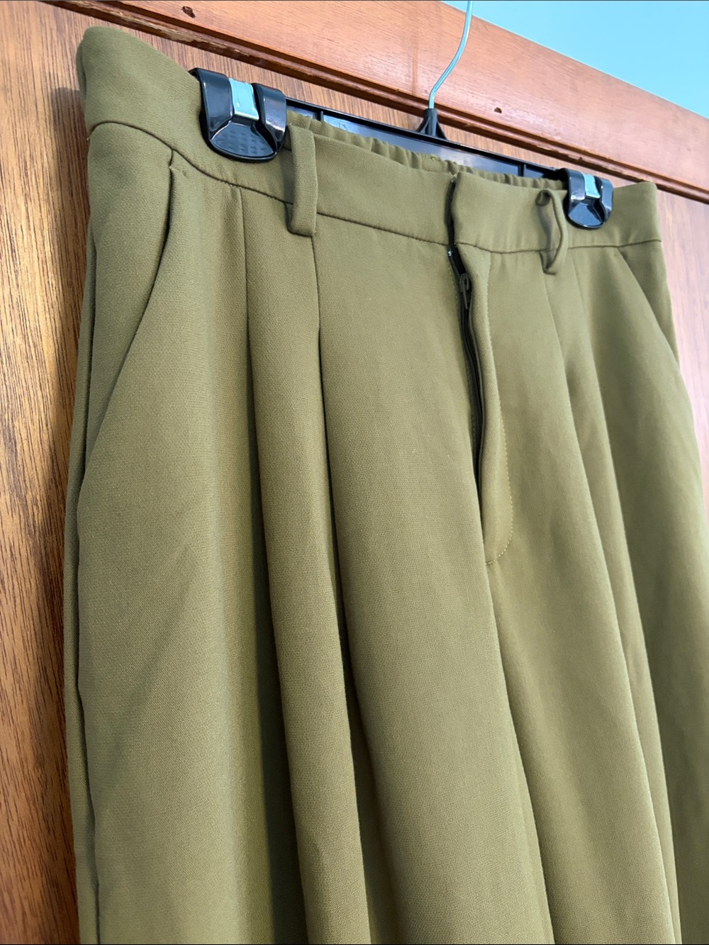 Maeve The Avery Wide Leg Pleated Trousers Olive Green Size M - Picture 5 of 10